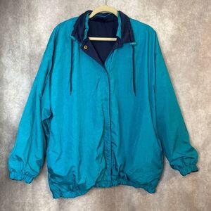 Vintage 90's‎ British Mist Reversible Windbreaker/Fleece Jacket Teal/Navy Size L